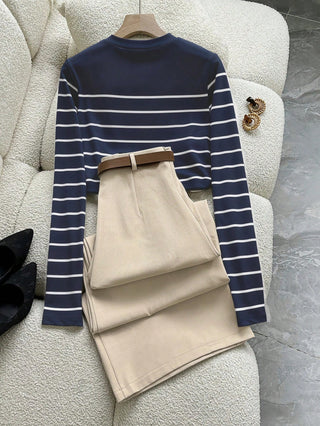 Striped Long Sleeve T-Shirt And Pants With Pockets