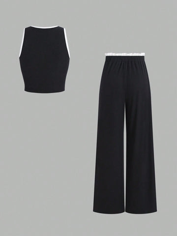 GlowEve Summer Casual Contrast Trim Tank Top And Long Pants