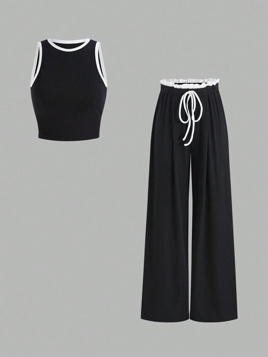 GlowEve Summer Casual Contrast Trim Tank Top And Long Pants