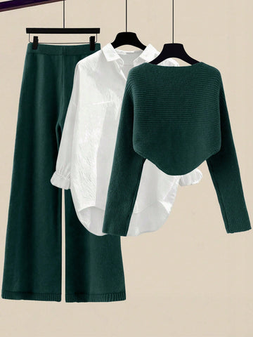 Women's Solid Color Wrap Sweater And Knit Pants