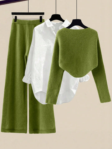 Women's Solid Color Wrap Sweater And Knit Pants