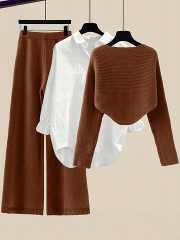 Women's Solid Color Wrap Sweater And Knit Pants