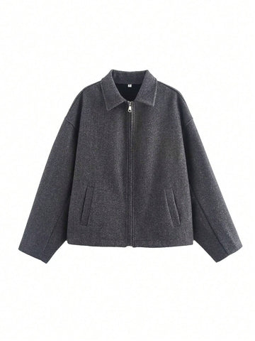 Fashion Retro Lapel Long Sleeve Jacket With Pockets