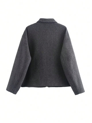 Fashion Retro Lapel Long Sleeve Jacket With Pockets
