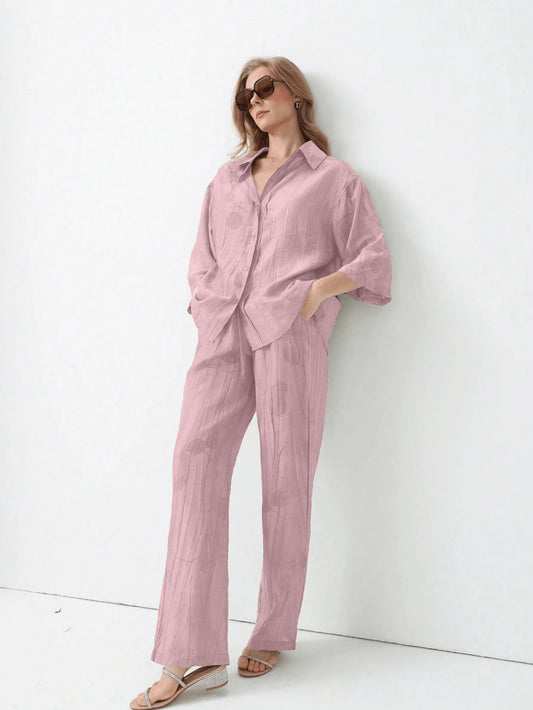 Women's New Tie-Dye Casual Vacation Lapel Shirt With Drawstring Waist High Waist Pants Set