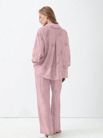 Women's New Tie-Dye Casual Vacation Lapel Shirt With Drawstring Waist High Waist Pants Set