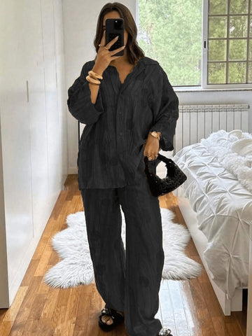 Women's New Tie-Dye Casual Vacation Lapel Shirt With Drawstring Waist High Waist Pants Set