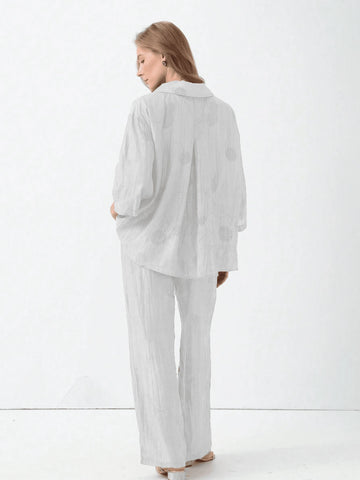 Women's New Tie-Dye Casual Vacation Lapel Shirt With Drawstring Waist High Waist Pants Set