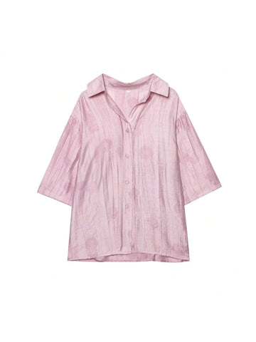 Women's New Tie-Dye Casual Vacation Lapel Shirt With Drawstring Waist High Waist Pants Set