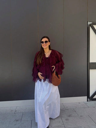 Elegant Deep V-Neck Ruffle Sleeve Blouse