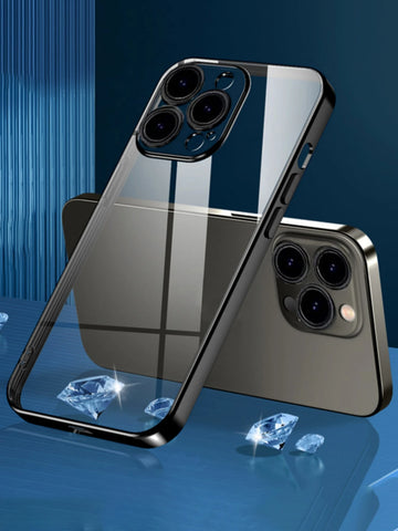 1pc Electroplated Lens Protection Thin Hard Transparent Phone Case With Dust Net