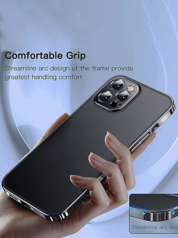 1pc Electroplated Lens Protection Thin Hard Transparent Phone Case With Dust Net