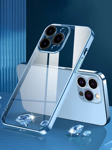 1pc Electroplated Lens Protection Thin Hard Transparent Phone Case With Dust Net