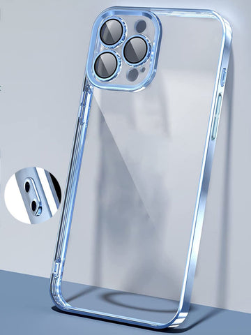 1pc Electroplated Lens Protection Thin Hard Transparent Phone Case With Dust Net