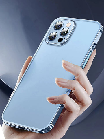 1pc Electroplated Lens Protection Thin Hard Transparent Phone Case With Dust Net