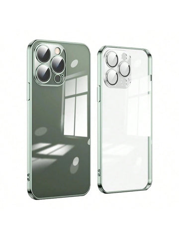 1pc Electroplated Lens Protection Thin Hard Transparent Phone Case With Dust Net