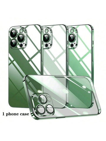 1pc Electroplated Lens Protection Thin Hard Transparent Phone Case With Dust Net