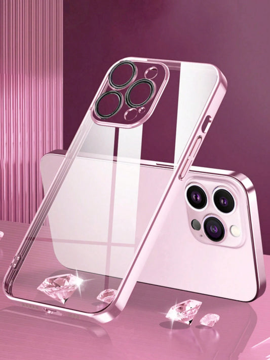 1pc Electroplated Lens Protection Thin Hard Transparent Phone Case With Dust Net