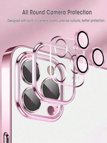 1pc Electroplated Lens Protection Thin Hard Transparent Phone Case With Dust Net