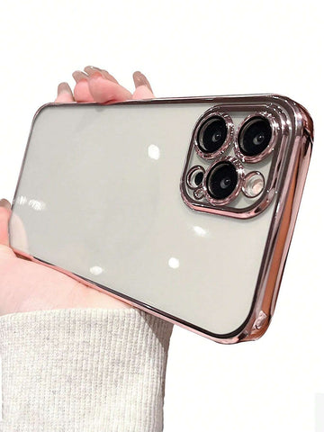 1pc Electroplated Lens Protection Thin Hard Transparent Phone Case With Dust Net