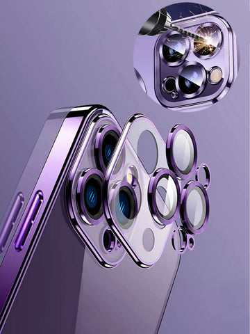 1pc Electroplated Lens Protection Thin Hard Transparent Phone Case With Dust Net