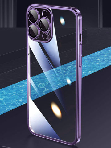 1pc Electroplated Lens Protection Thin Hard Transparent Phone Case With Dust Net