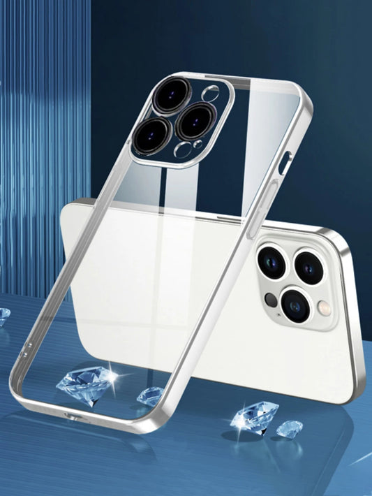 1pc Electroplated Lens Protection Thin Hard Transparent Phone Case With Dust Net