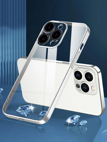 1pc Electroplated Lens Protection Thin Hard Transparent Phone Case With Dust Net