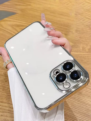 1pc Electroplated Lens Protection Thin Hard Transparent Phone Case With Dust Net