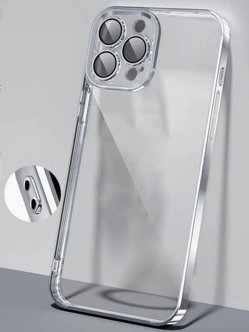 1pc Electroplated Lens Protection Thin Hard Transparent Phone Case With Dust Net