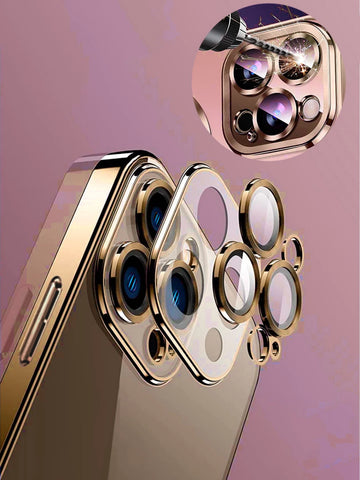 1pc Electroplated Lens Protection Thin Hard Transparent Phone Case With Dust Net