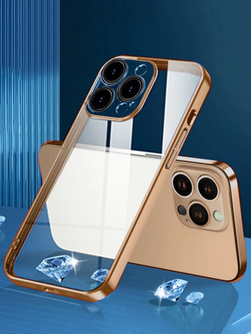 1pc Electroplated Lens Protection Thin Hard Transparent Phone Case With Dust Net