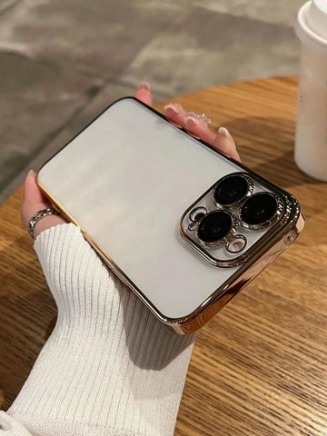 1pc Electroplated Lens Protection Thin Hard Transparent Phone Case With Dust Net