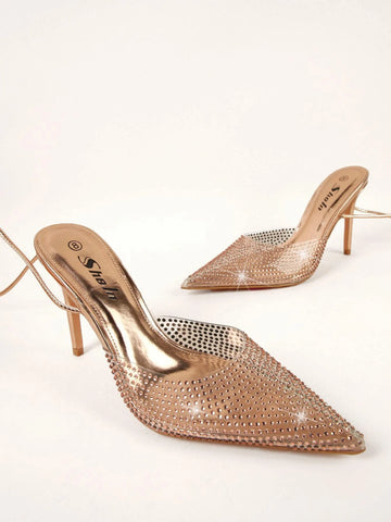 Haute Pointy Toe Translucent Strap Studded Pumps