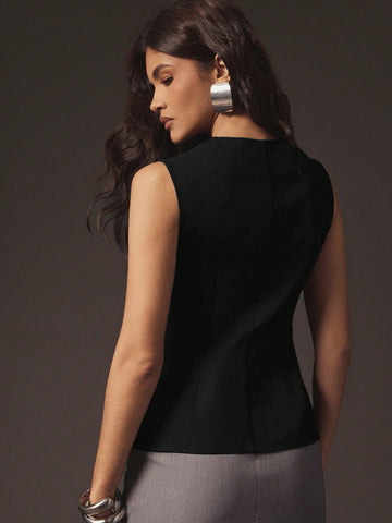 Sexy Front Zip Peplum Structured Tailored Sleeveless Top