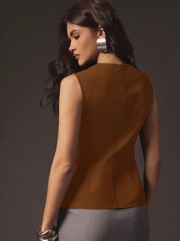Sexy Front Zip Peplum Structured Tailored Sleeveless Top