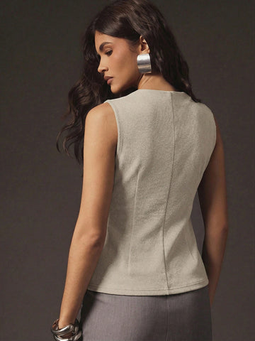 Sexy Front Zip Peplum Structured Tailored Sleeveless Top