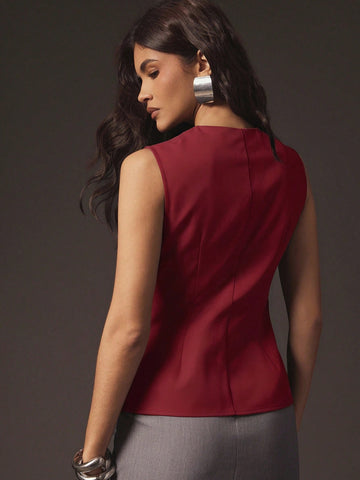 Sexy Front Zip Peplum Structured Tailored Sleeveless Top