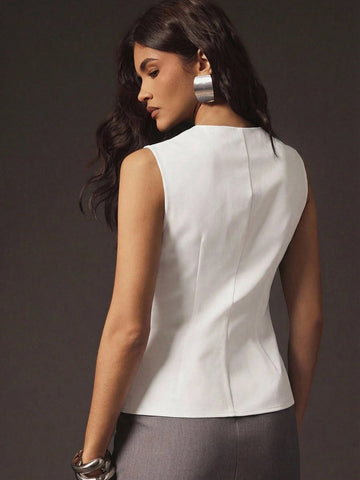 Sexy Front Zip Peplum Structured Tailored Sleeveless Top