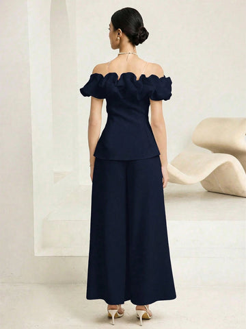 Fashionable & Elegant Asymmetric-Shoulder Top & Pants