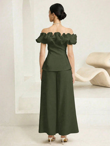 Fashionable & Elegant Asymmetric-Shoulder Top & Pants