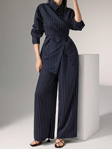 Heiryn Waisted, Wrap-Around, Korean Style Vintage-Inspired Two Pieces Set