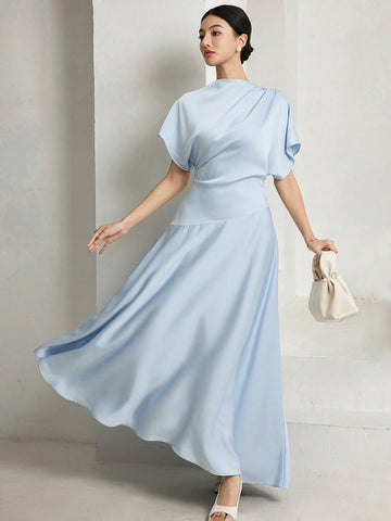 Women Elegant Solid Batwing Sleeve Maxi Dress