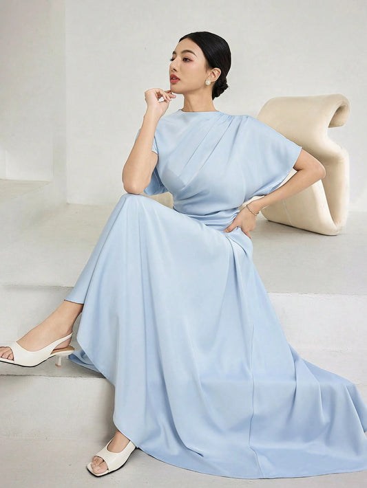 Women Elegant Solid Batwing Sleeve Maxi Dress