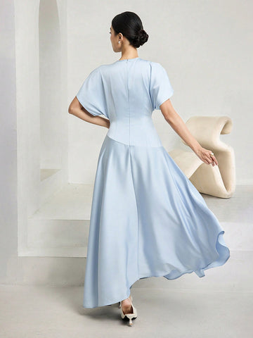 Women Elegant Solid Batwing Sleeve Maxi Dress