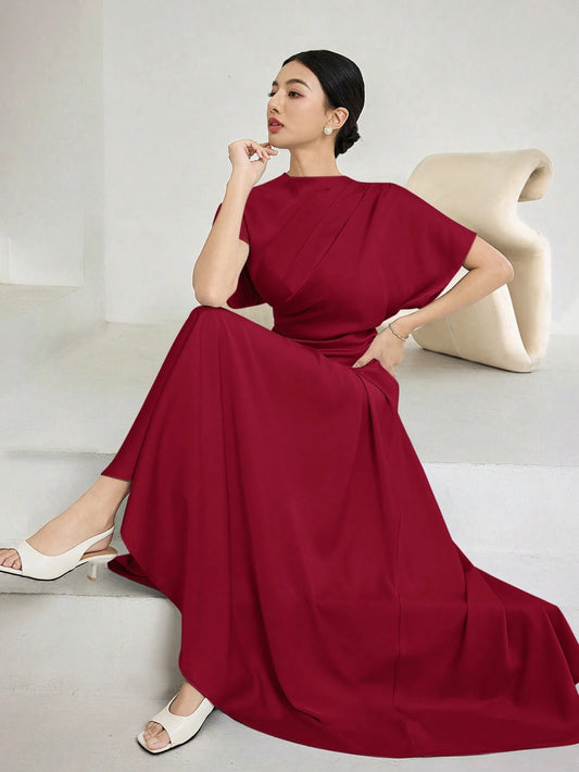 Women Elegant Solid Batwing Sleeve Maxi Dress