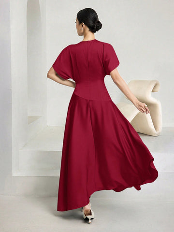 Women Elegant Solid Batwing Sleeve Maxi Dress
