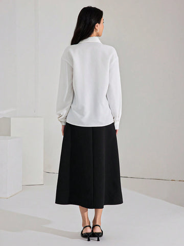 Women's Long Sleeve Front Button Casual Shirt With Rhinestone Decor Elegant Shirts
