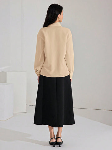 Women's Long Sleeve Front Button Casual Shirt With Rhinestone Decor Elegant Shirts
