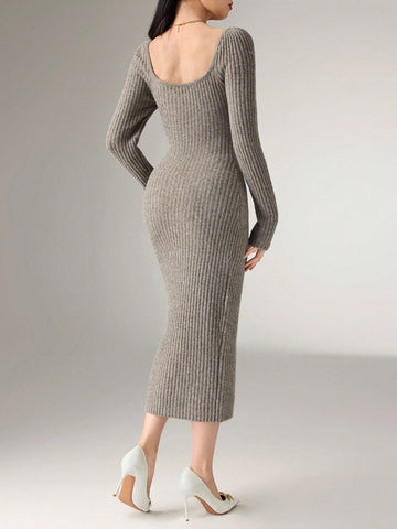 Women's Elegant Metal Buckle Sweater Dress